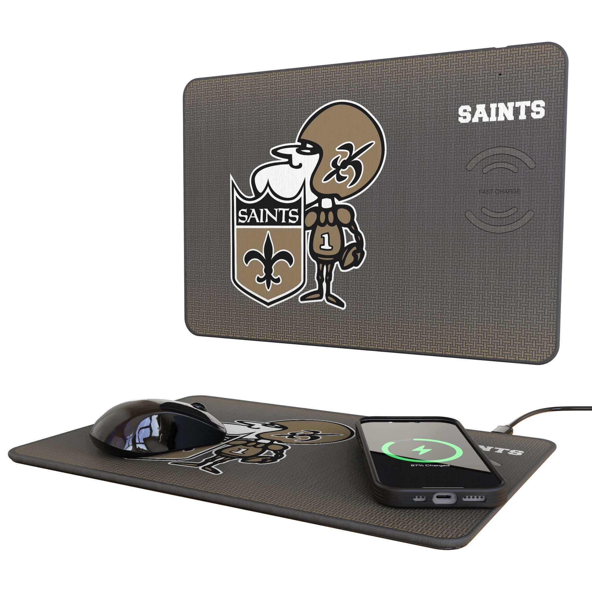 New Orleans Saints Historic Collection Linen 15-Watt Wireless Charger and Mouse Pad