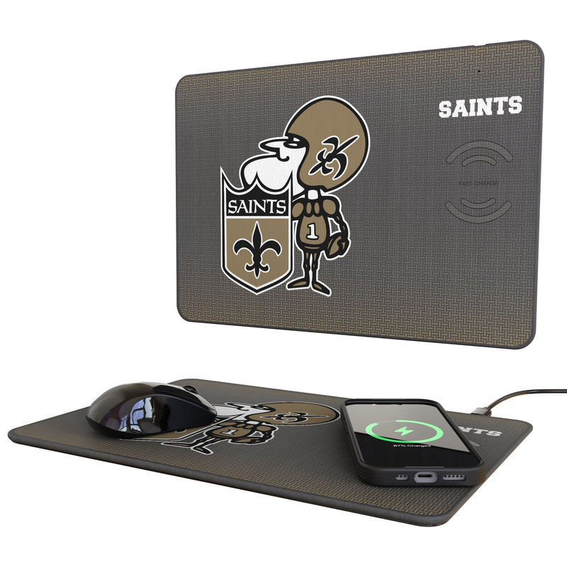New Orleans Saints Historic Collection Linen 15-Watt Wireless Charger and Mouse Pad