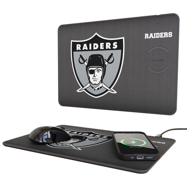 Oakland Raiders 1963 Historic Collection Linen 15-Watt Wireless Charger and Mouse Pad