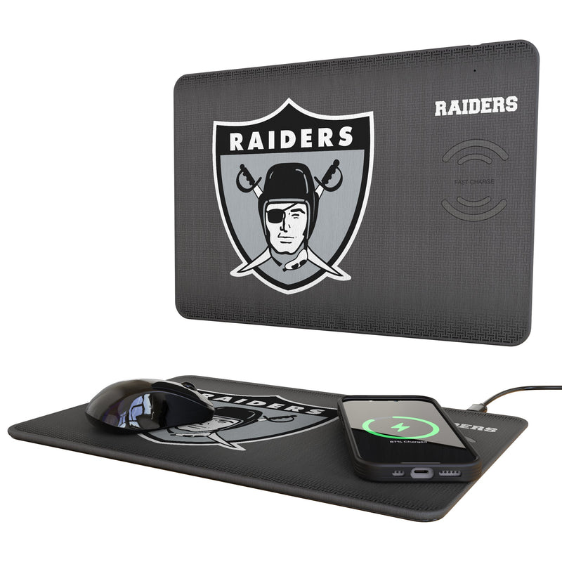 Oakland Raiders 1963 Historic Collection Linen 15-Watt Wireless Charger and Mouse Pad