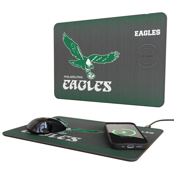 Philadelphia Eagles 1973-1995 Historic Collection Linen 15-Watt Wireless Charger and Mouse Pad