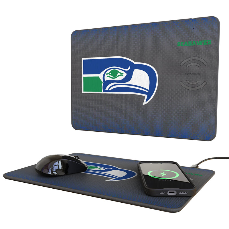 Seattle Seahawks Historic Collection Linen 15-Watt Wireless Charger and Mouse Pad