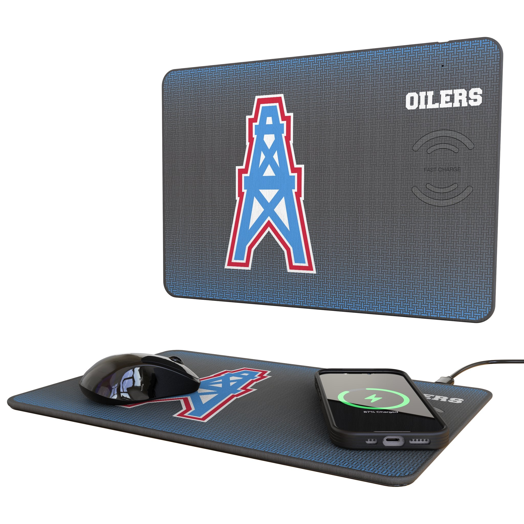 Houston Oilers Historic Collection Linen 15-Watt Wireless Charger and Mouse Pad