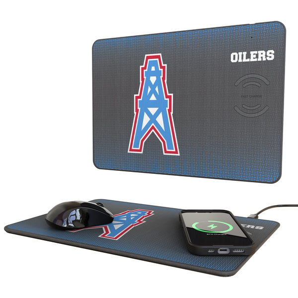 Houston Oilers Historic Collection Linen 15-Watt Wireless Charger and Mouse Pad