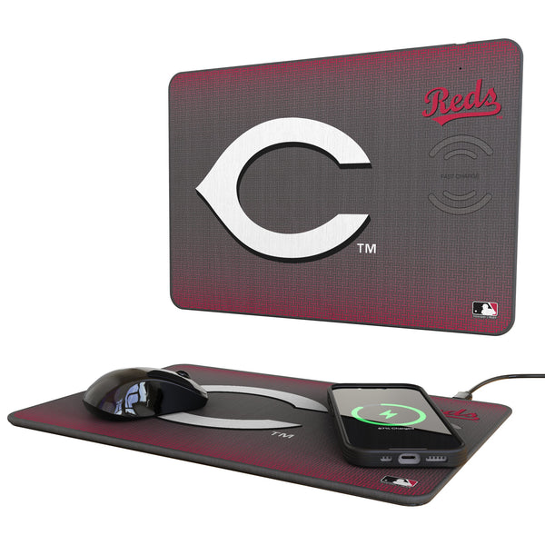 Cincinnati Reds Linen 15-Watt Wireless Charger and Mouse Pad