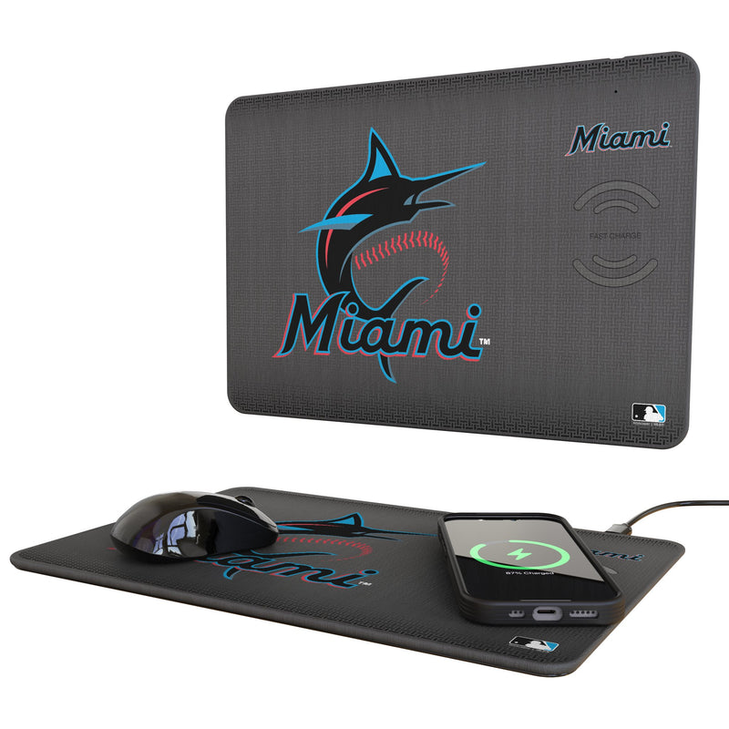 Miami Marlins Linen 15-Watt Wireless Charger and Mouse Pad