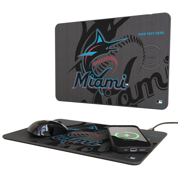 Miami Marlins Personalized Tilt 15-Watt Wireless Charger and Mouse Pad
