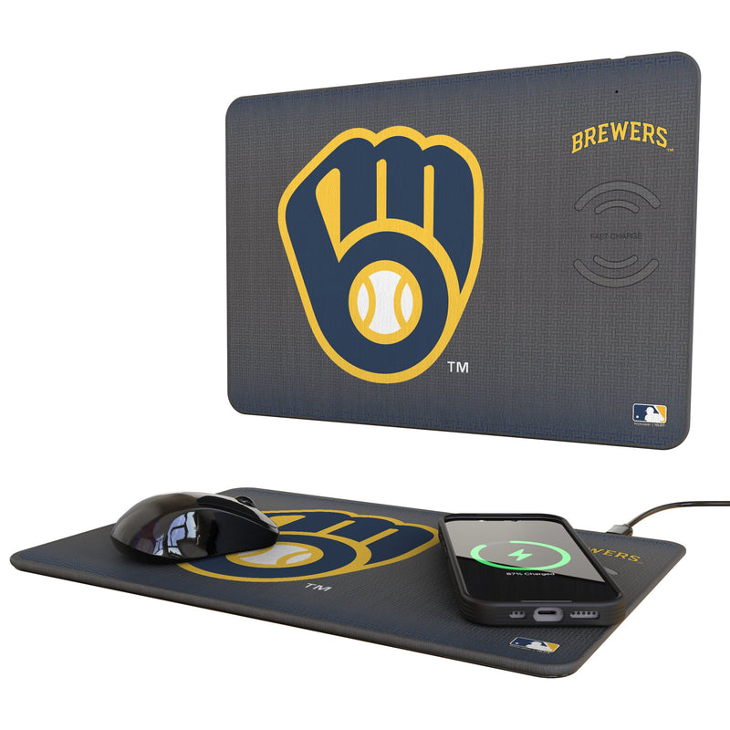 Milwaukee Brewers Linen 15-Watt Wireless Charger and Mouse Pad
