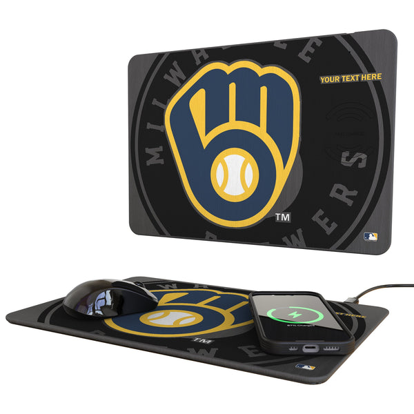 Milwaukee Brewers Personalized Tilt 15-Watt Wireless Charger and Mouse Pad