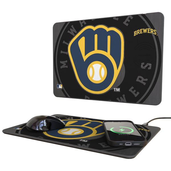 Milwaukee Brewers Monocolor Tilt 15-Watt Wireless Charger and Mouse Pad