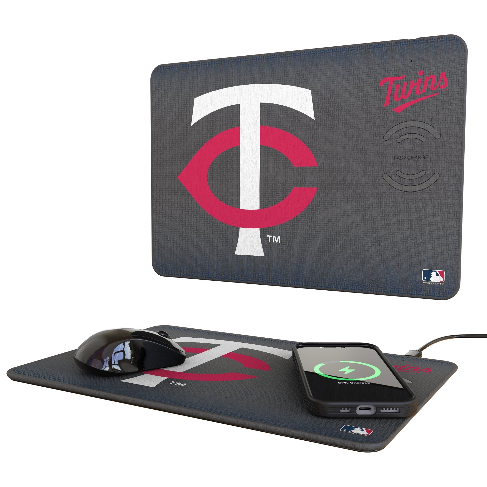 Minnesota Twins Linen 15-Watt Wireless Charger and Mouse Pad