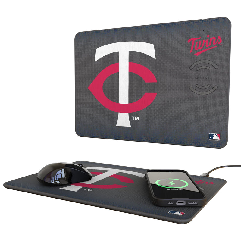Minnesota Twins Linen 15-Watt Wireless Charger and Mouse Pad