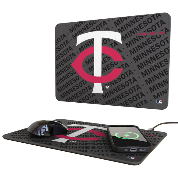 Minnesota Twins Personalized Tilt 15-Watt Wireless Charger and Mouse Pad