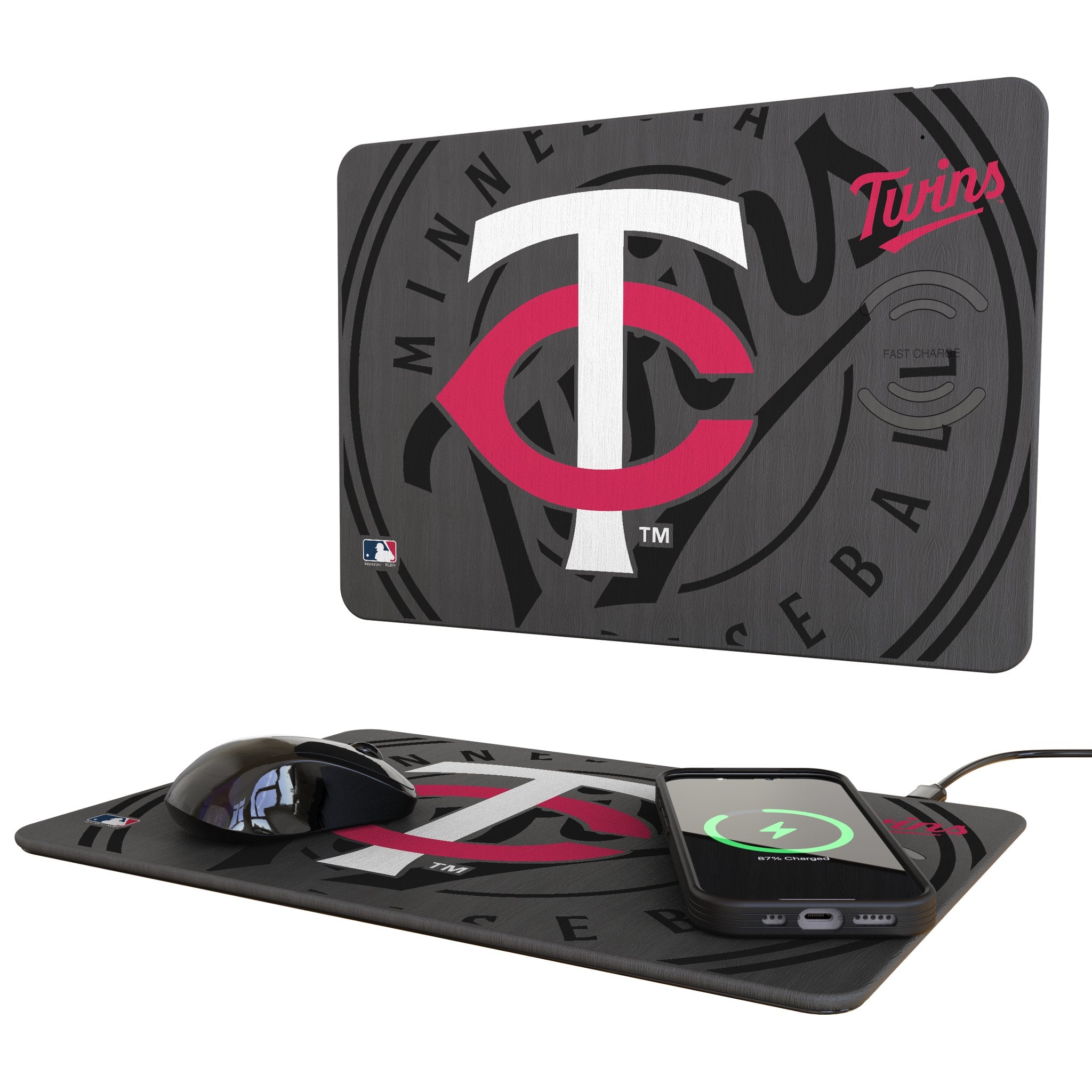 Minnesota Twins Monocolor Tilt 15-Watt Wireless Charger and Mouse Pad