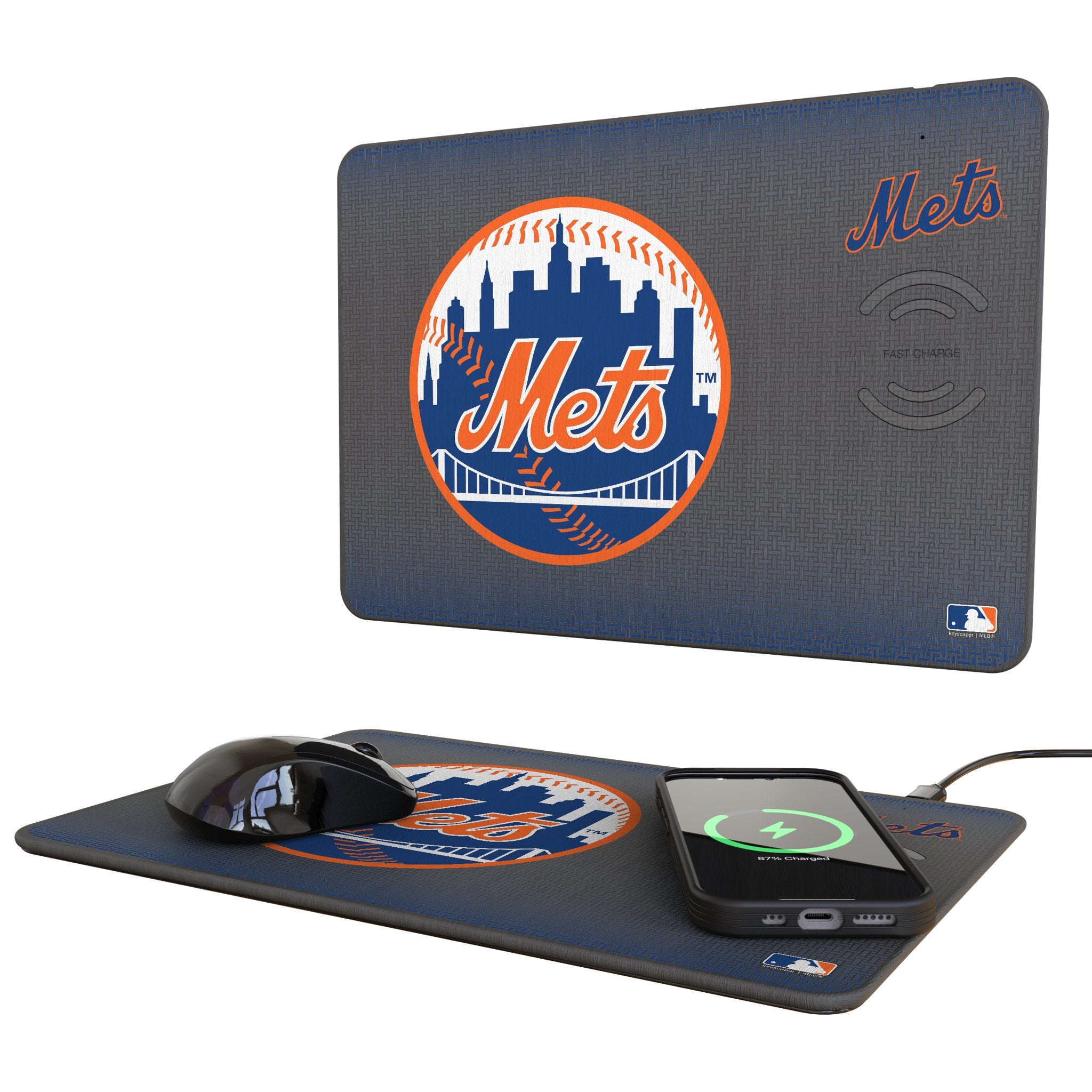 New York Mets Linen 15-Watt Wireless Charger and Mouse Pad