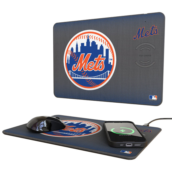 New York Mets Linen 15-Watt Wireless Charger and Mouse Pad