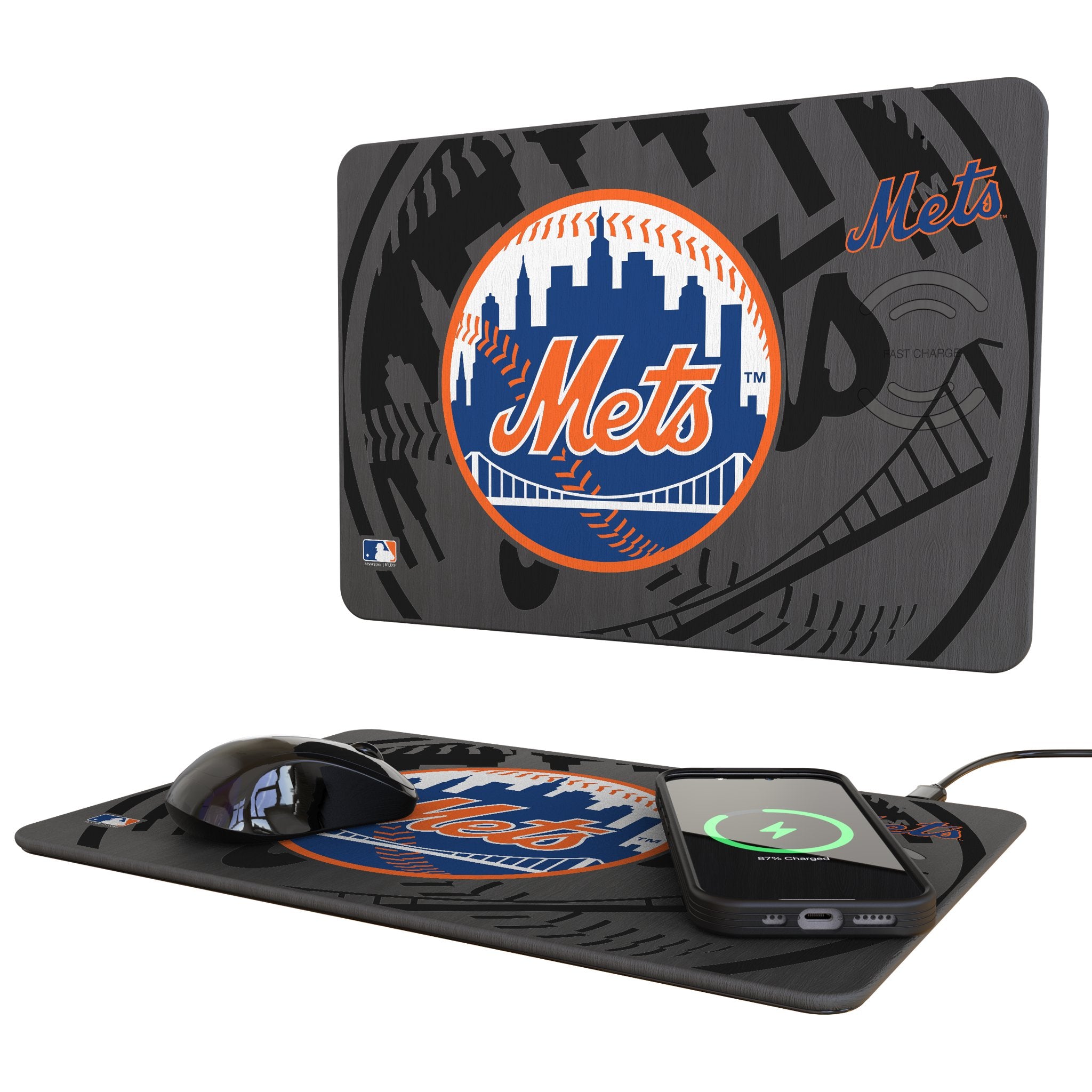 New York Mets Monocolor Tilt 15-Watt Wireless Charger and Mouse Pad
