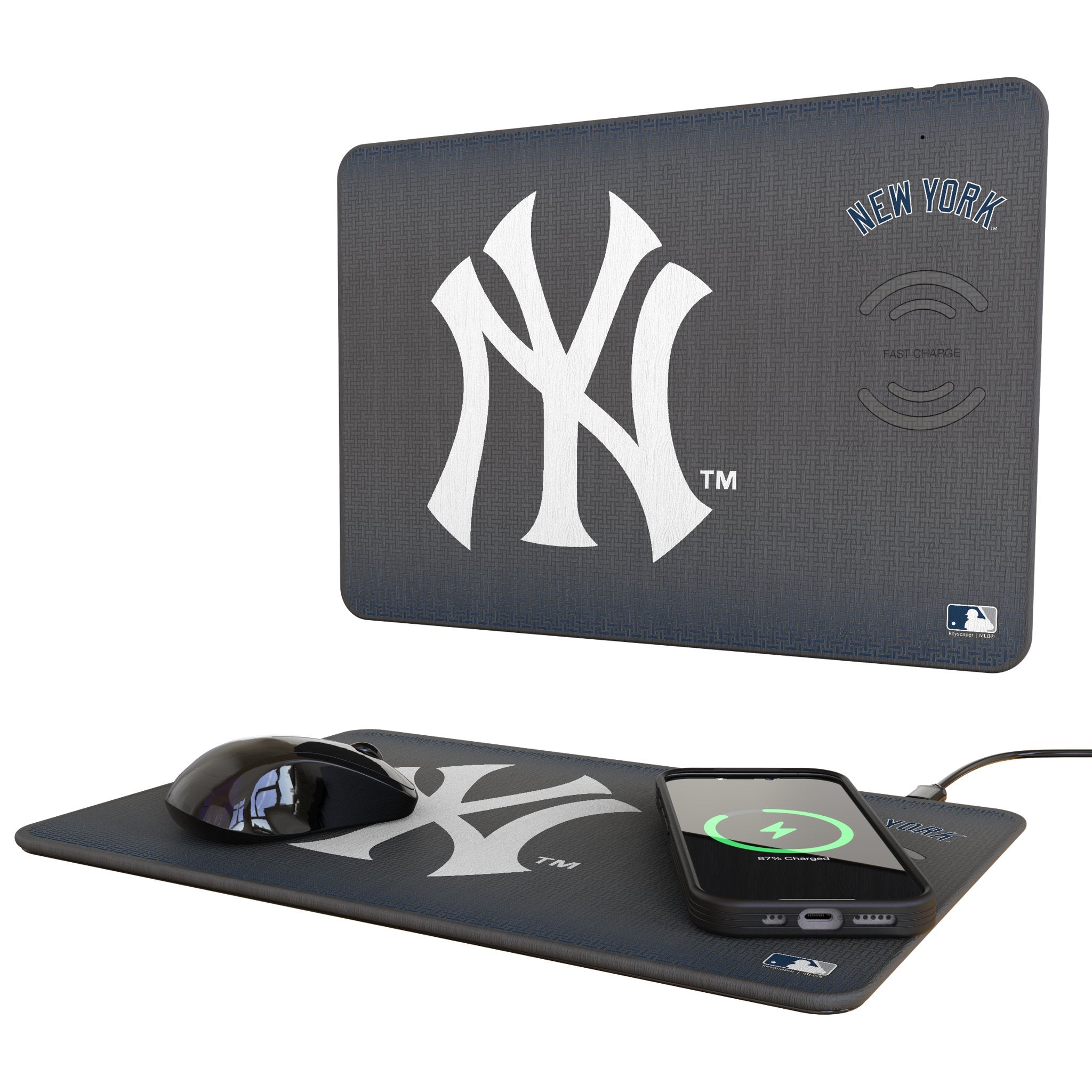 New York Yankees Linen 15-Watt Wireless Charger and Mouse Pad