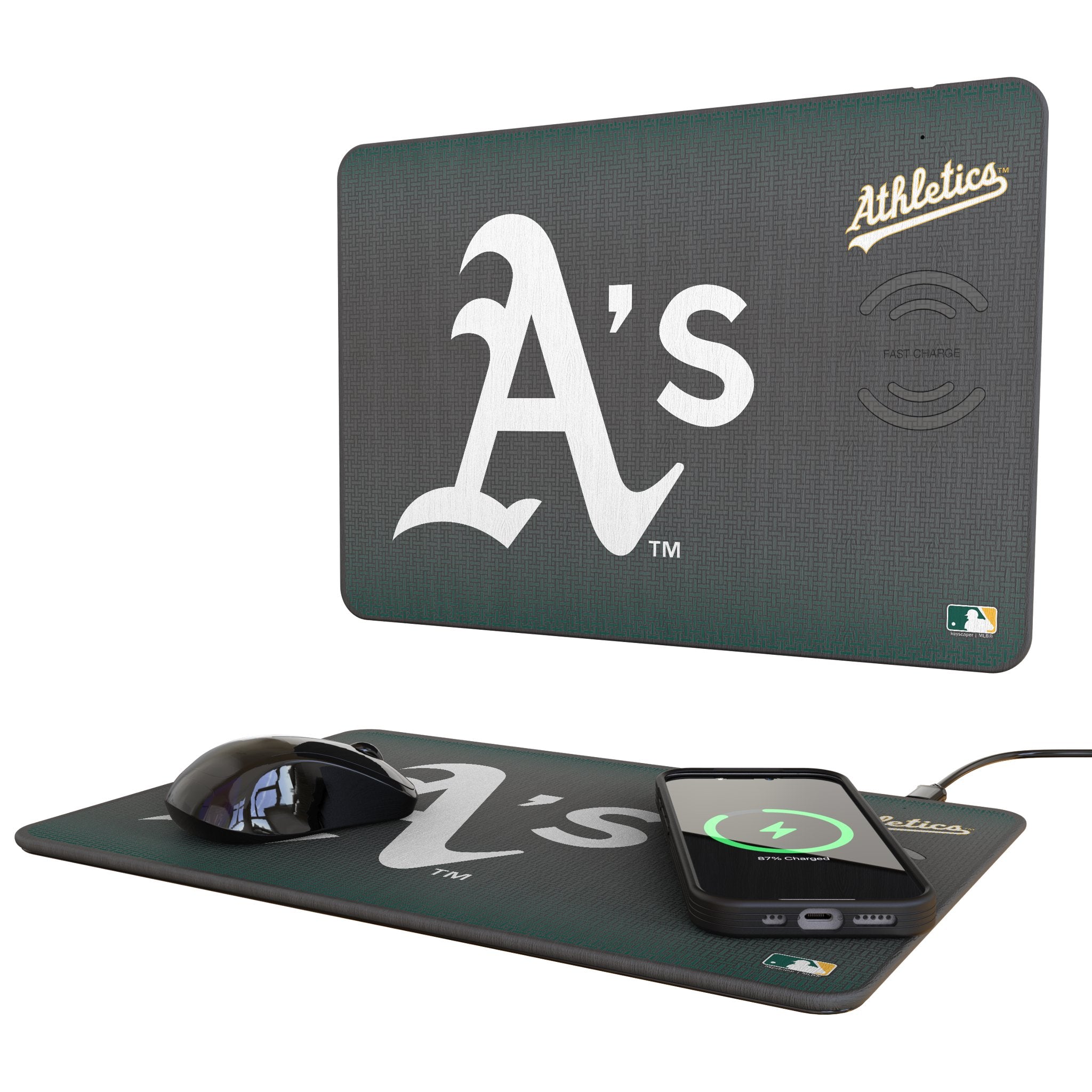 Oakland Athletics Linen 15-Watt Wireless Charger and Mouse Pad