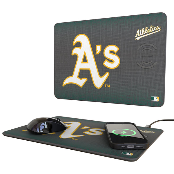 Oakland Athletics Linen 15-Watt Wireless Charger and Mouse Pad