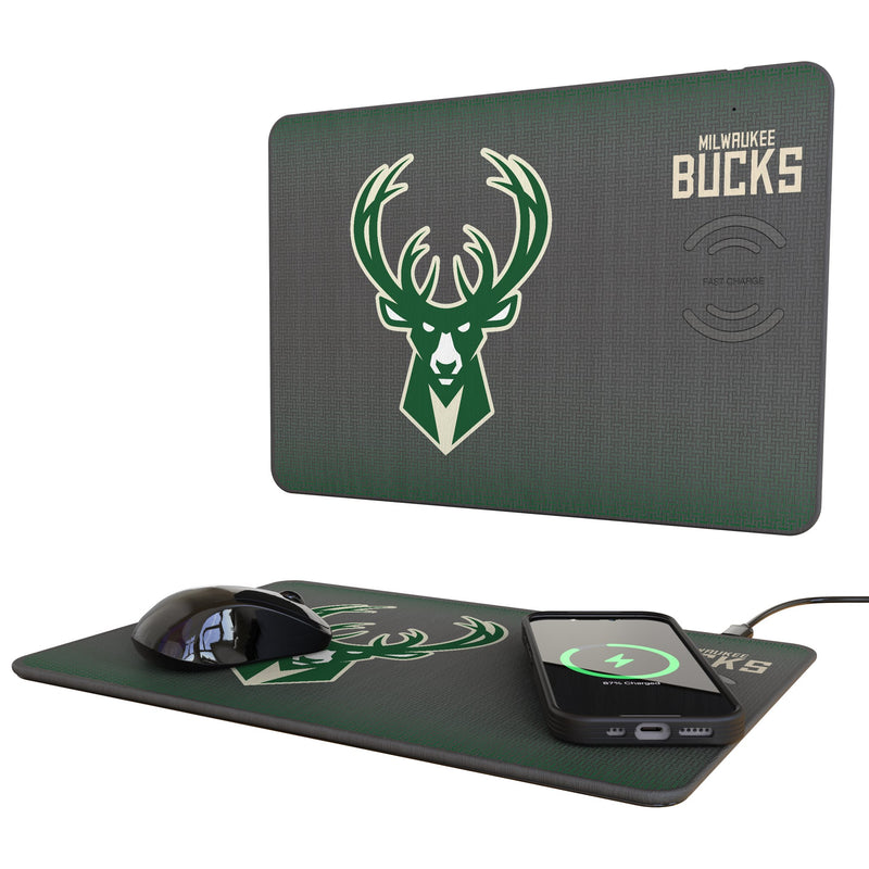 Milwaukee Bucks Linen 15-Watt Wireless Charger and Mouse Pad