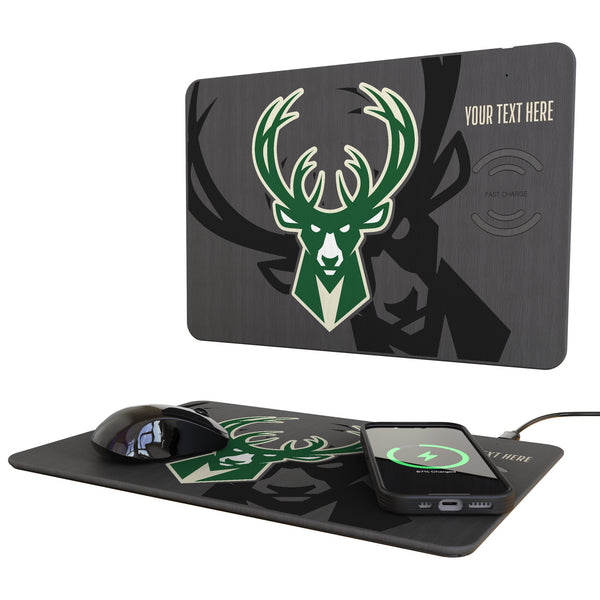 Milwaukee Bucks Personalized Tilt 15-Watt Wireless Charger and Mouse Pad
