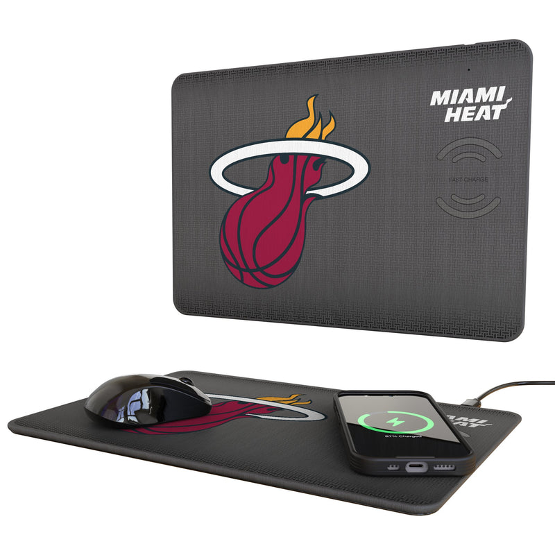 Miami Heat Linen 15-Watt Wireless Charger and Mouse Pad