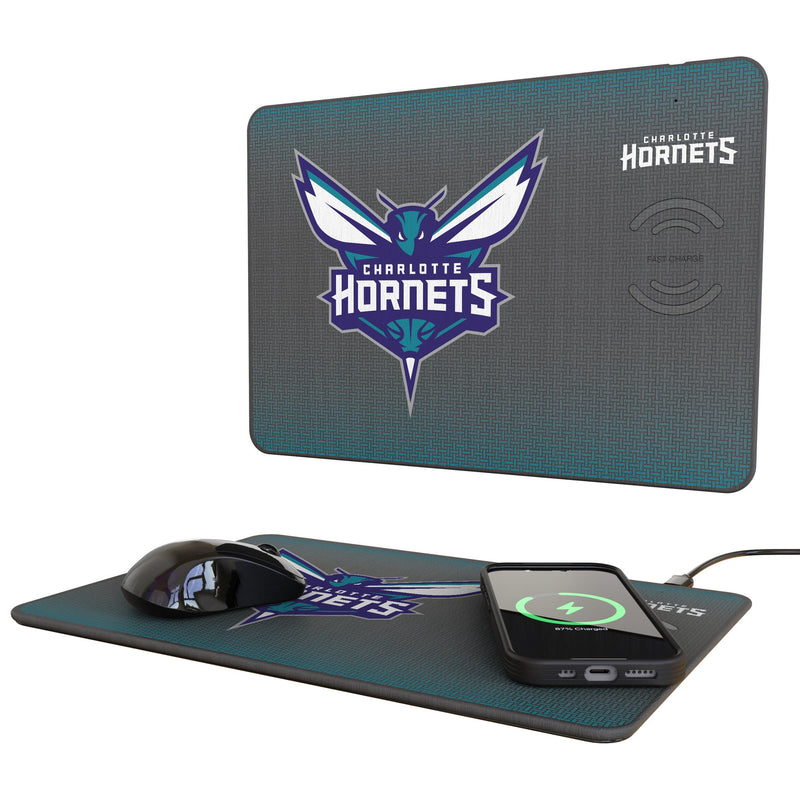 Charlotte Hornets Linen 15-Watt Wireless Charger and Mouse Pad