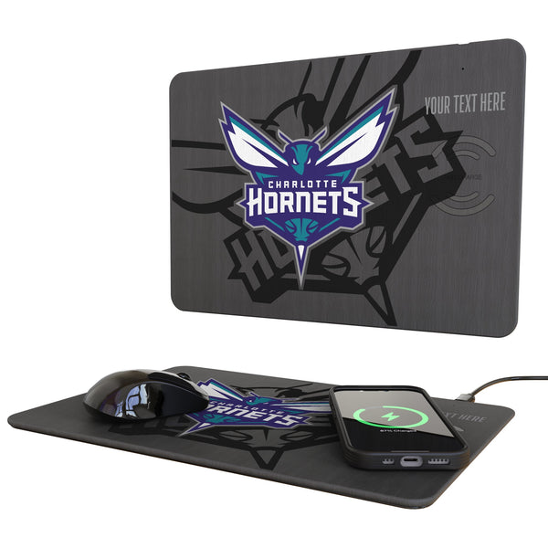 Charlotte Hornets Personalized Tilt 15-Watt Wireless Charger and Mouse Pad
