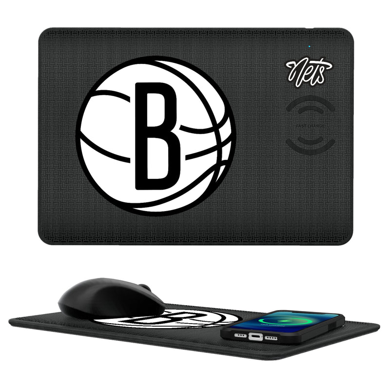 Brooklyn Nets Linen 15-Watt Wireless Charger and Mouse Pad