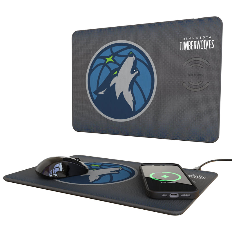 Minnesota Timberwolves Linen 15-Watt Wireless Charger and Mouse Pad