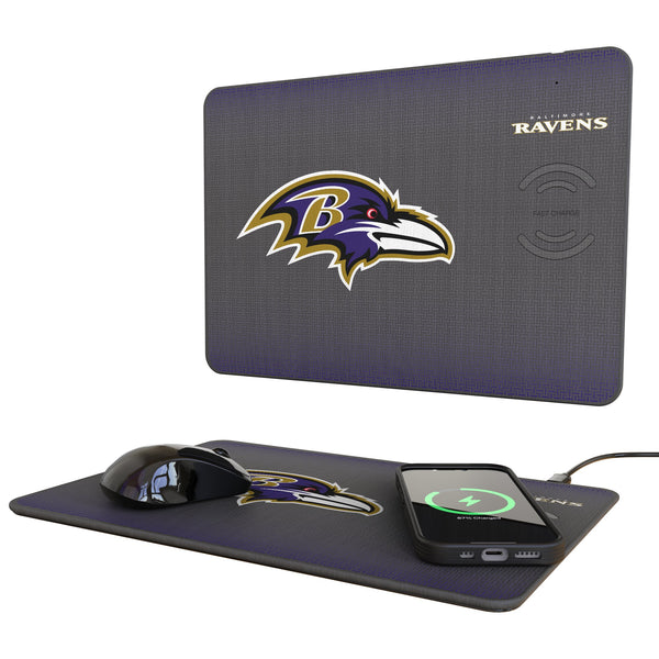 Baltimore Ravens Linen 15-Watt Wireless Charger and Mouse Pad