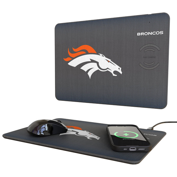 Denver Broncos Linen 15-Watt Wireless Charger and Mouse Pad