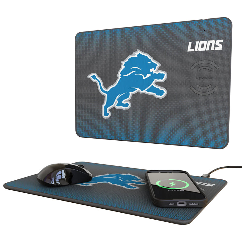 Detroit Lions Linen 15-Watt Wireless Charger and Mouse Pad