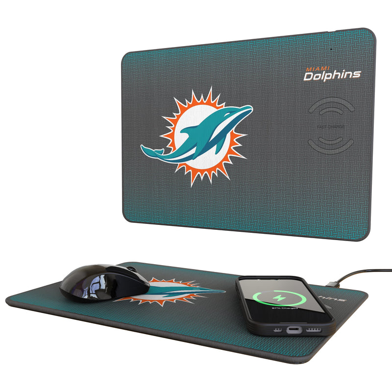 Miami Dolphins Linen 15-Watt Wireless Charger and Mouse Pad