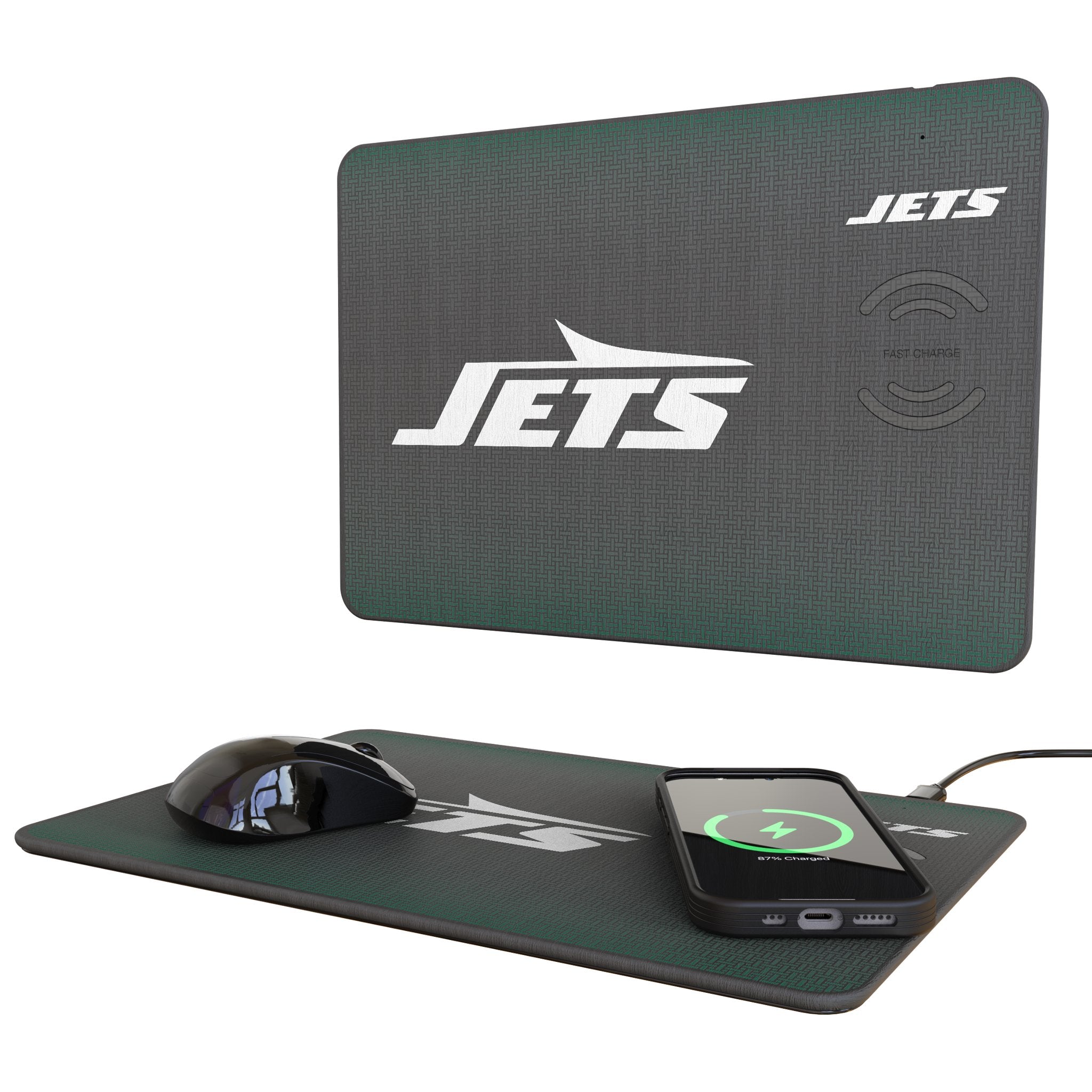 New York Jets Linen 15-Watt Wireless Charger and Mouse Pad