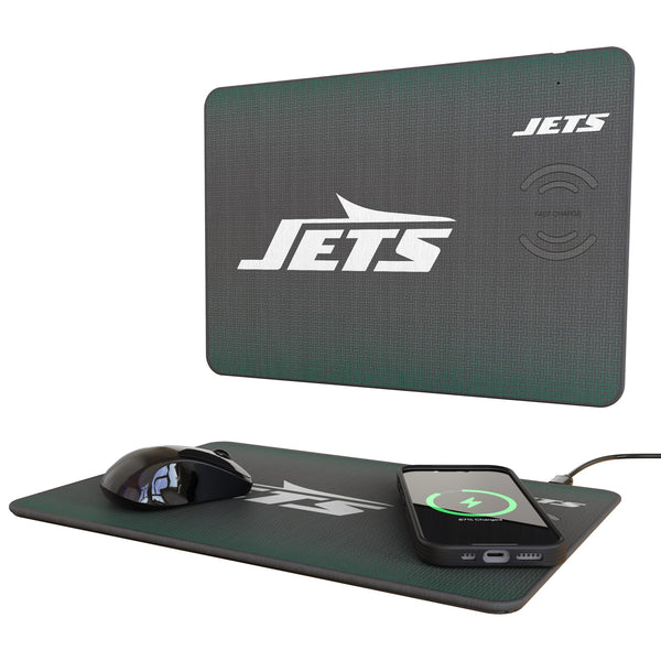 New York Jets Linen 15-Watt Wireless Charger and Mouse Pad
