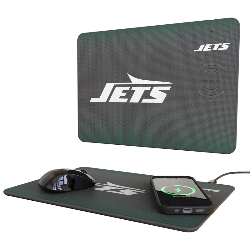 New York Jets Linen 15-Watt Wireless Charger and Mouse Pad