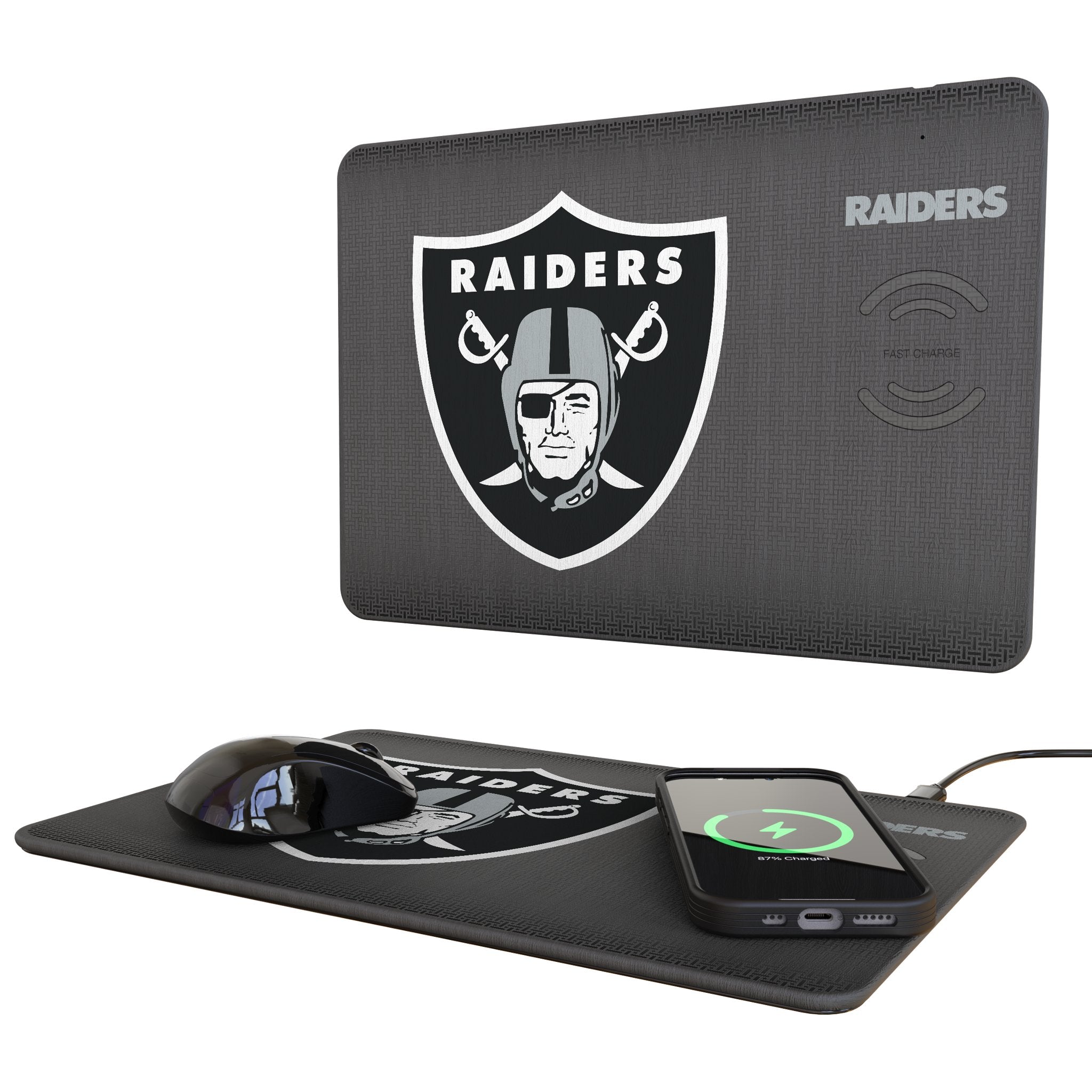 Las Vegas Raiders Linen 15-Watt Wireless Charger and Mouse Pad