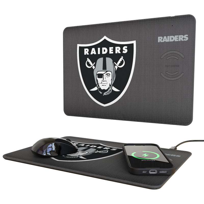 Las Vegas Raiders Linen 15-Watt Wireless Charger and Mouse Pad