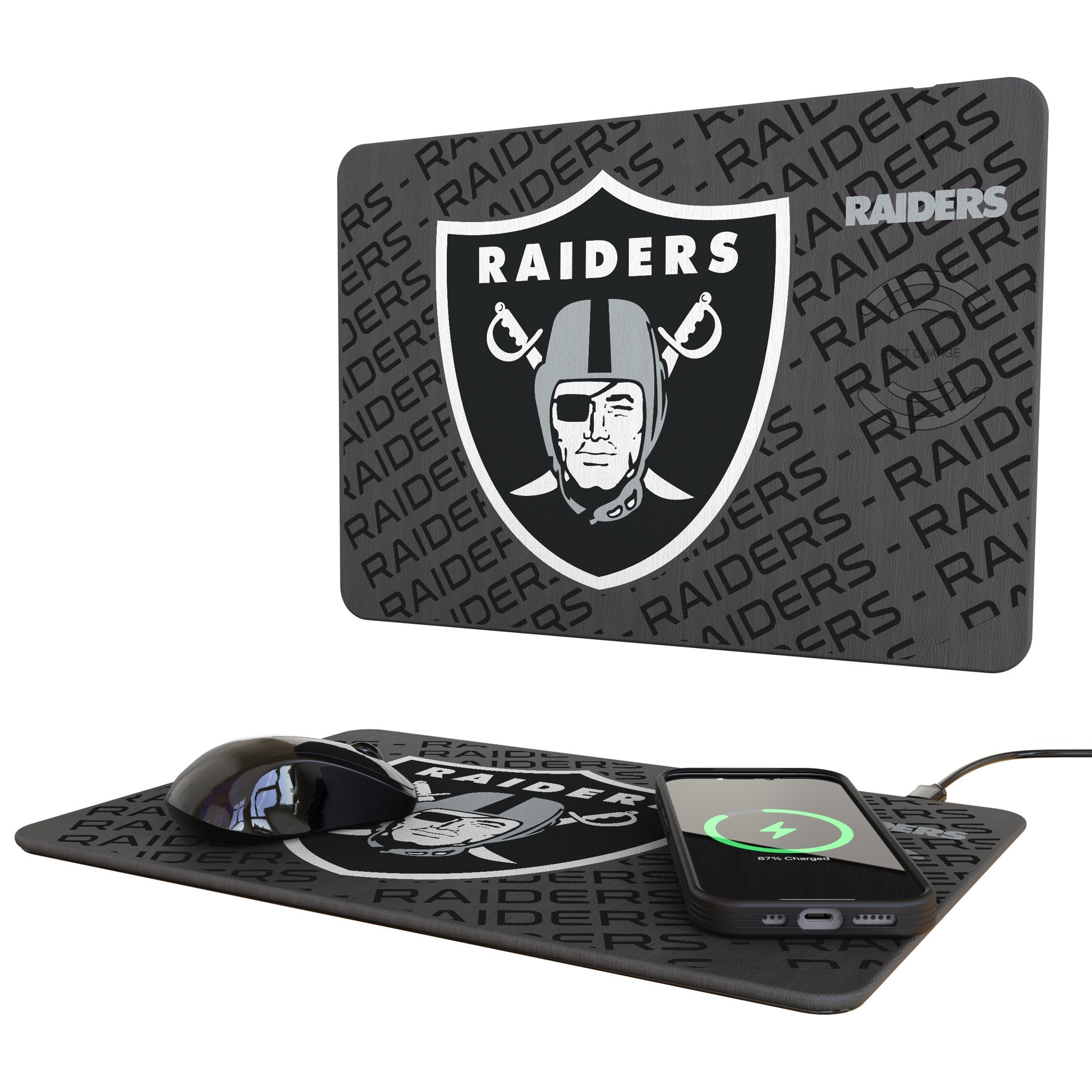 Las Vegas Raiders Monocolor Tilt 15-Watt Wireless Charger and Mouse Pad