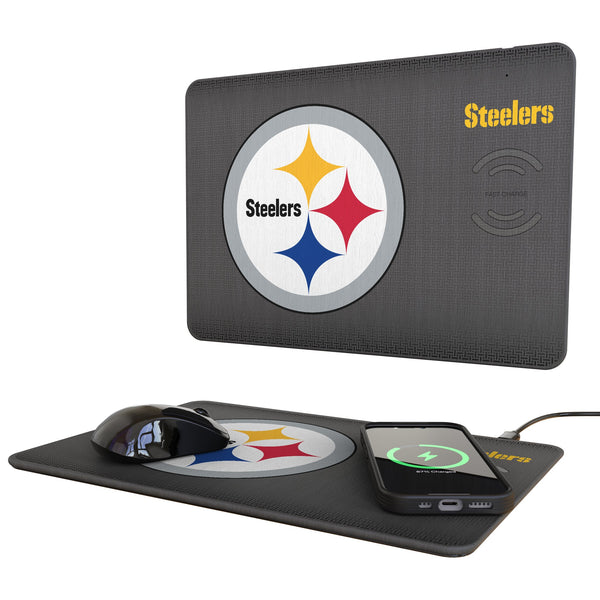 Pittsburgh Steelers Linen 15-Watt Wireless Charger and Mouse Pad