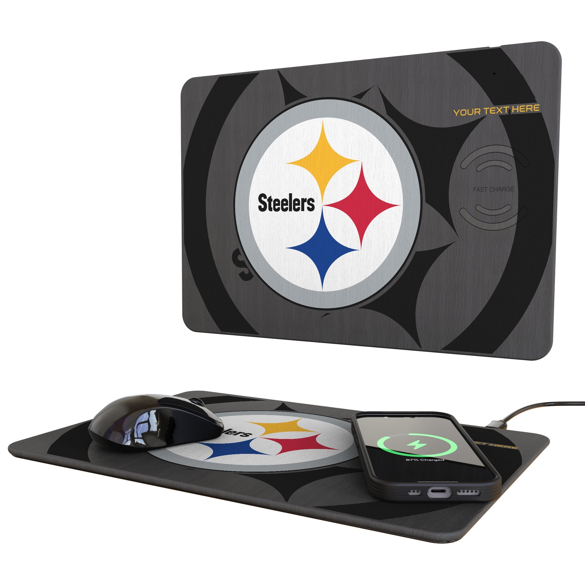 Pittsburgh Steelers Personalized Tilt 15-Watt Wireless Charger and Mouse Pad
