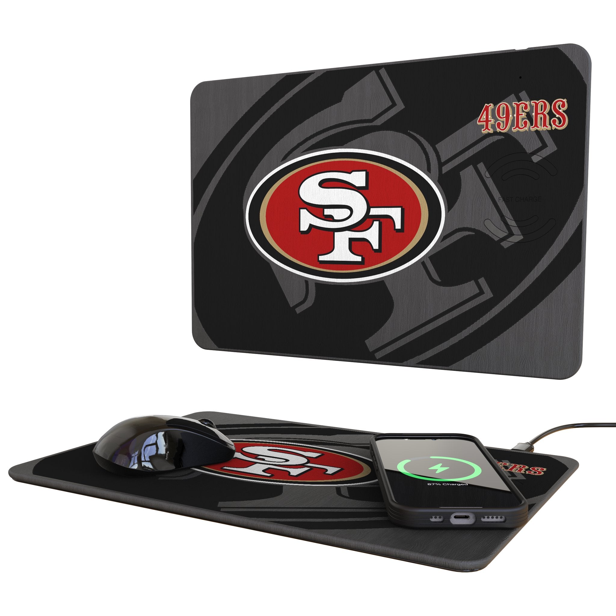 San Francisco 49ers Monocolor Tilt 15-Watt Wireless Charger and Mouse Pad