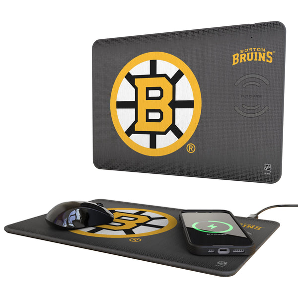 Boston Bruins Linen 15-Watt Wireless Charger and Mouse Pad