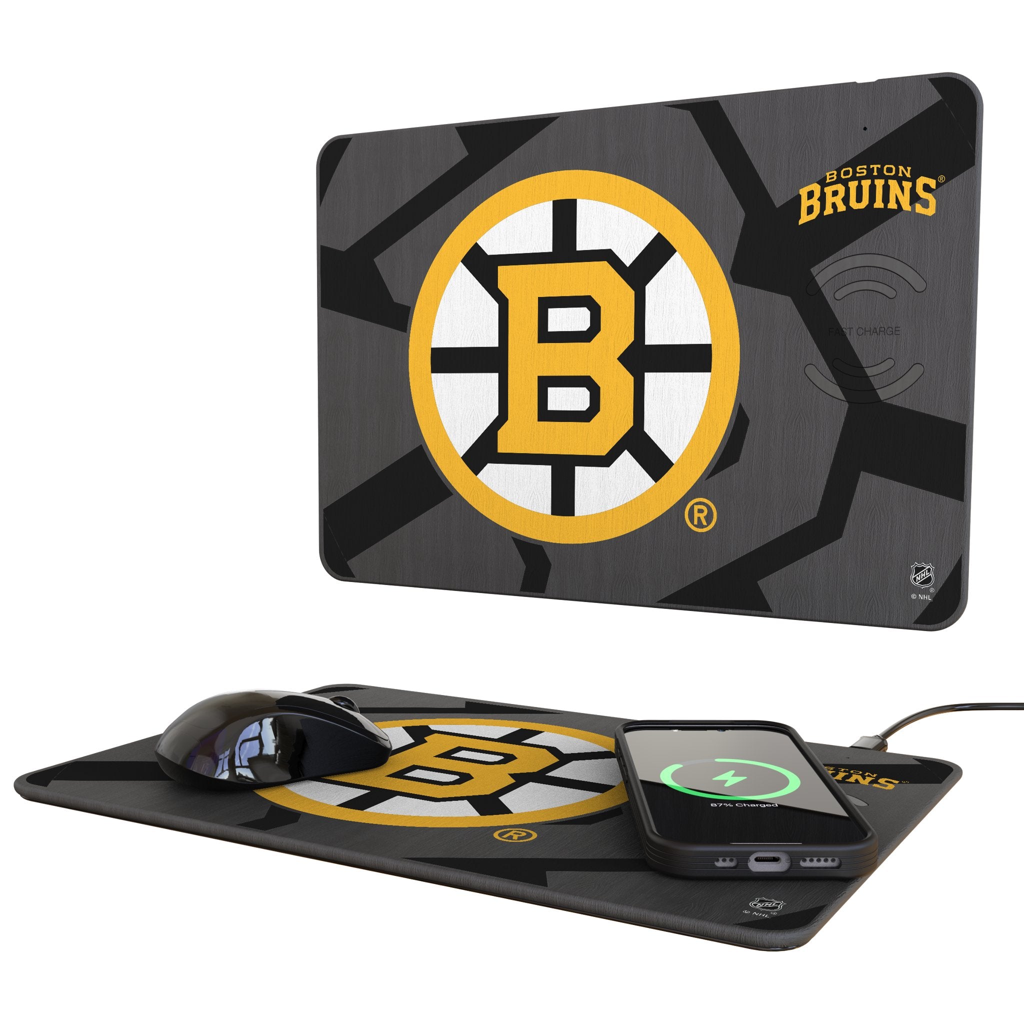 Boston Bruins Monocolor Tilt 15-Watt Wireless Charger and Mouse Pad