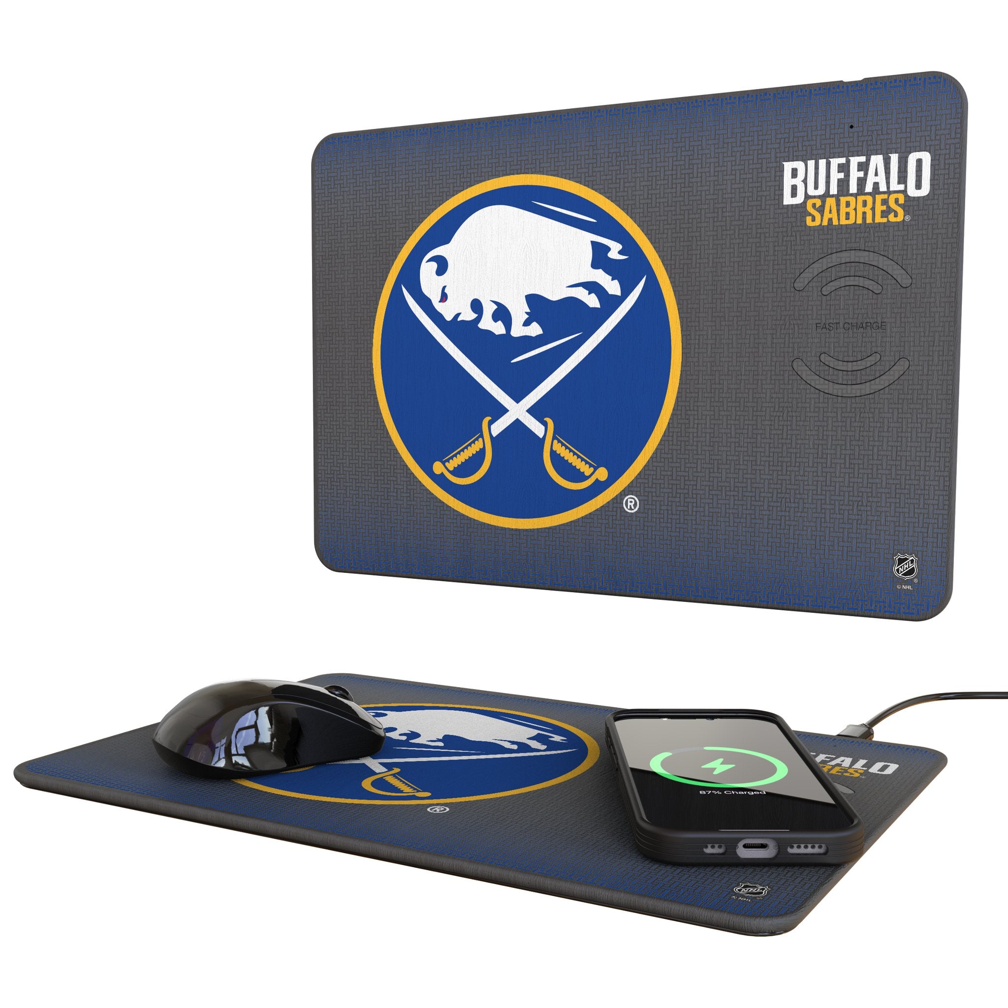 Buffalo Sabres Linen 15-Watt Wireless Charger and Mouse Pad