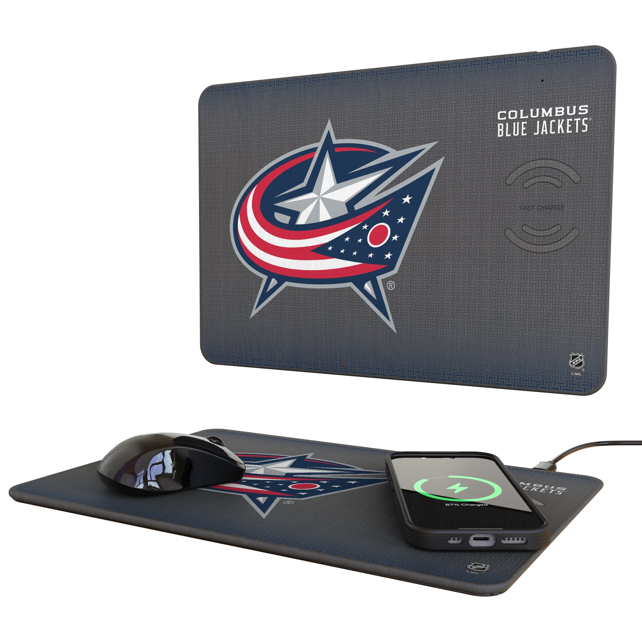 Columbus Blue Jackets Linen 15-Watt Wireless Charger and Mouse Pad