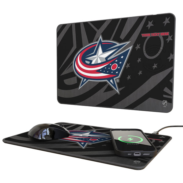 Columbus Blue Jackets Personalized Tilt 15-Watt Wireless Charger and Mouse Pad