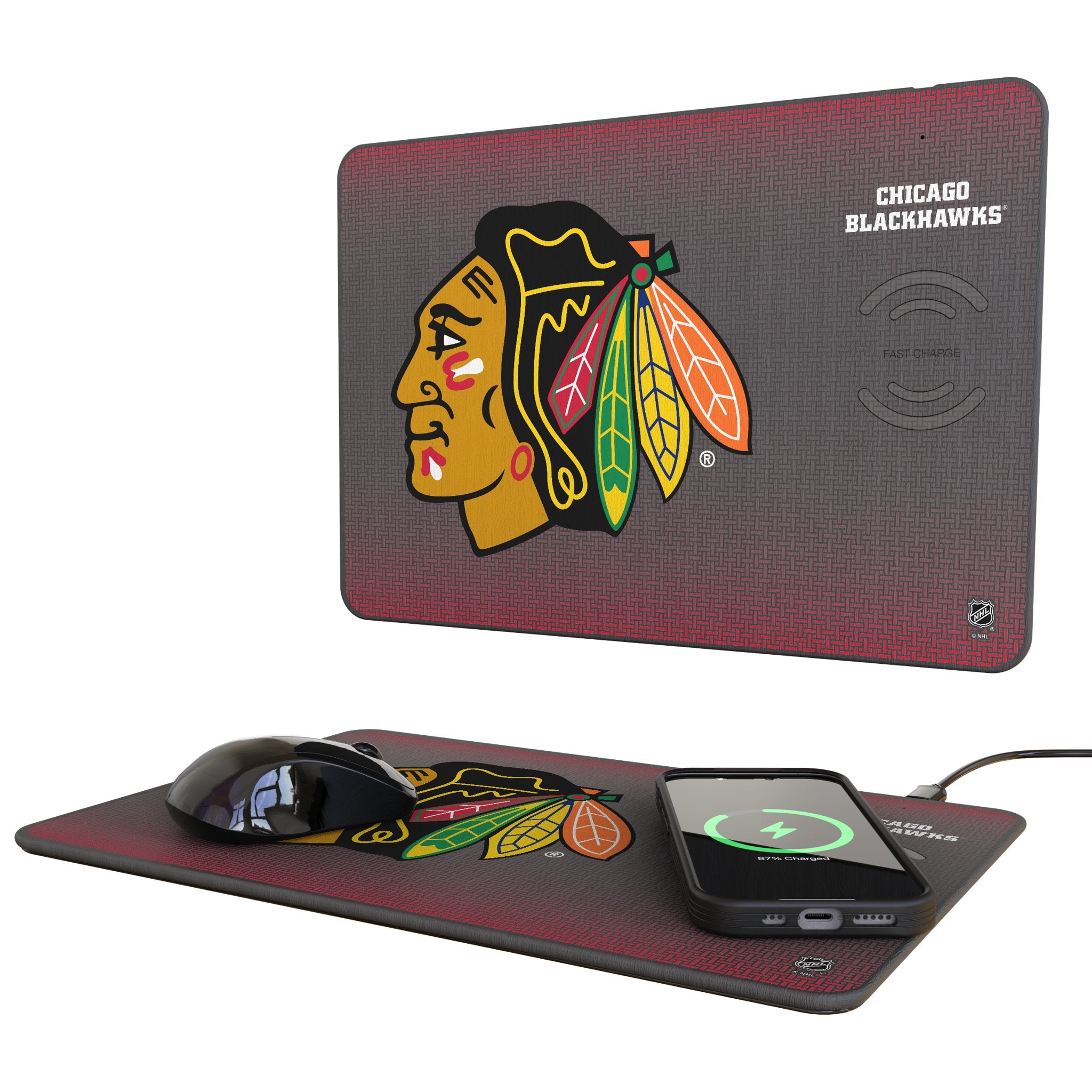 Chicago Blackhawks Linen 15-Watt Wireless Charger and Mouse Pad